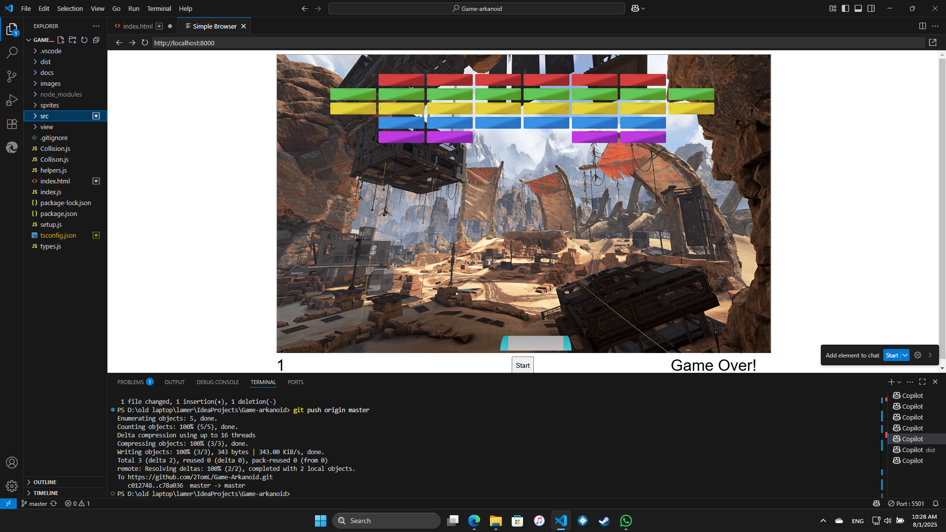 Arkanoid game project